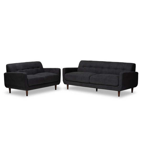 Baxton Studio Allister Mid-Century Dark Grey Upholstered 2-Piece Living Room Set 158-9746-9747